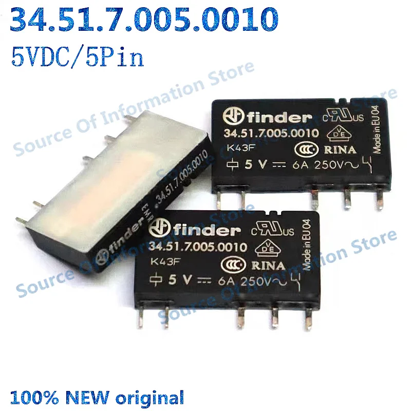 

34.51.7.005.0010, 5VDC, 6A, 5PIN, Finder Relay, 100% New