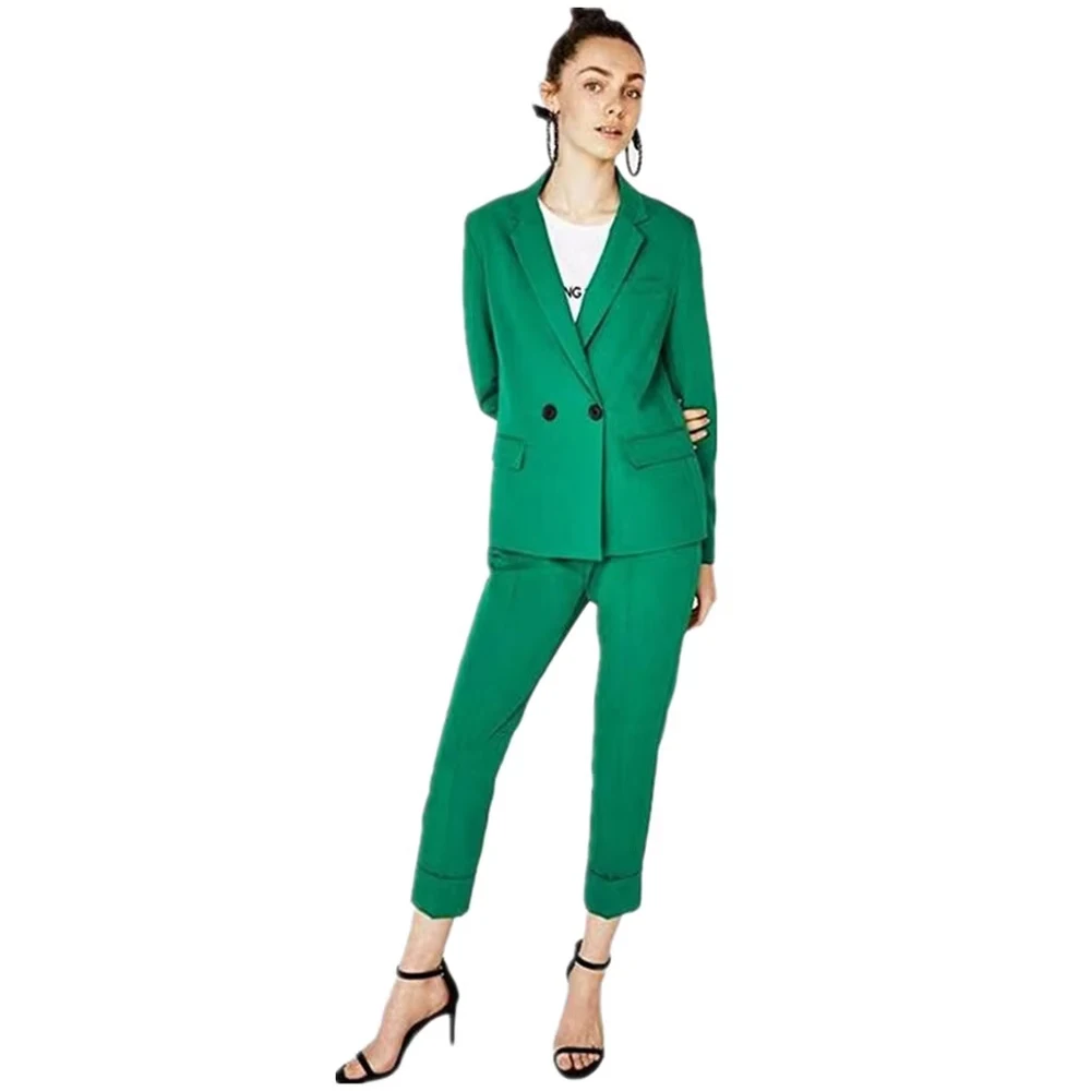 

Зеленый женский деловой брючный комплект, женские деловые брючные костюмы для свадьбы, женский брючный костюм, куртка + брюки на заказ