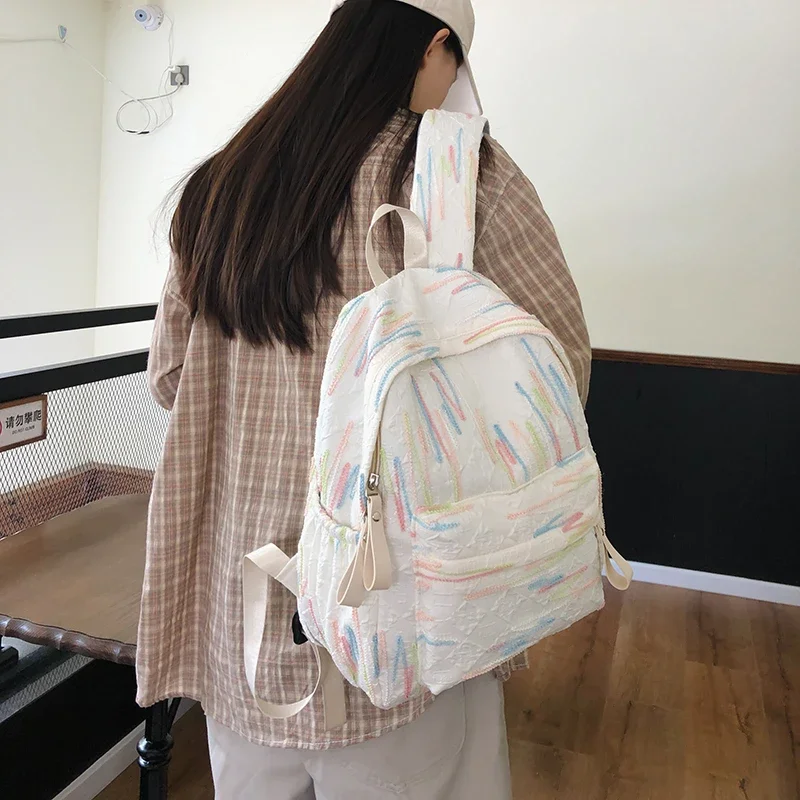 Nylon Stof Rits Met Kwast Borduren Waterdichte Preppy Studententas Mode Braakliggende Schattige Schooltas Mochila Bolsa