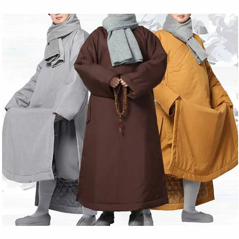 

High Quality Winter Warm Zen Cotton Robe Buddhist Suits Lay Uniform Shaolin Monk Kung Fu Clothing Grey/Coffee