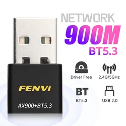 Fenvi AX900 WiFi6 BT5.3 USB WiFi Adapter 2.4G/5GHz WiFi Card 2 in1 Dongle Wireless Wlan Receiver Free Driver for PC Win10/11