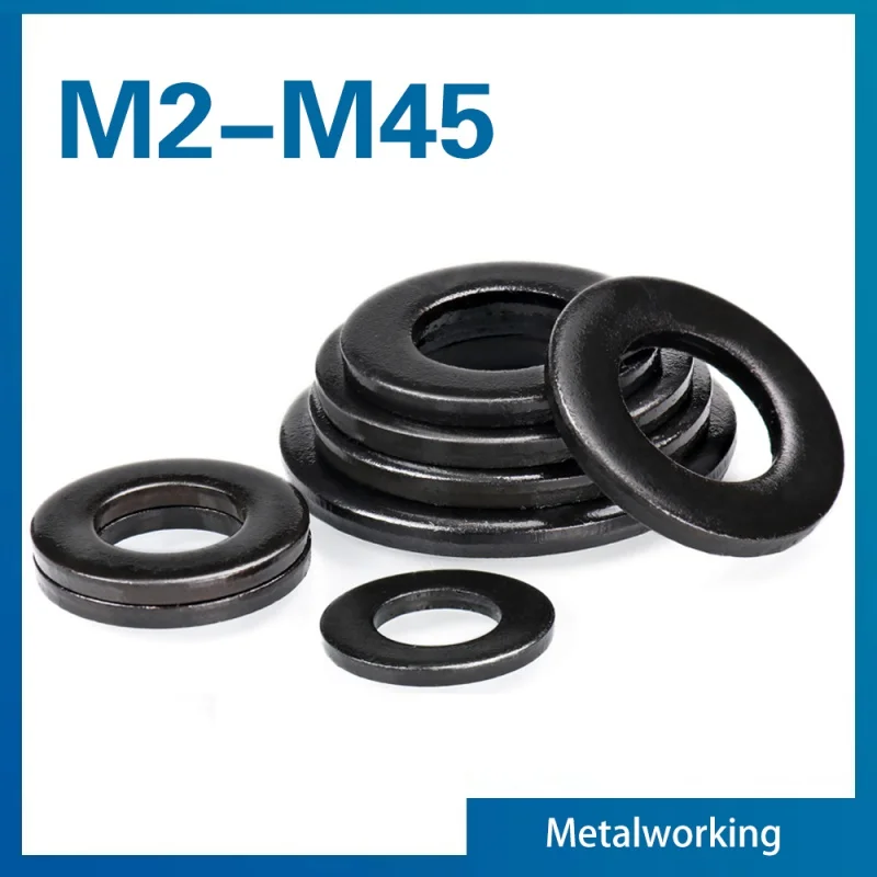 1/2/5/10/ 20/ 50/ 100pcs M2 M2.5 M3 M4 M5 M6 M8 M10 M12 M14 M16-m45 Din125 Grade 8.8 Black Carbon Steel Flat Washer Plain Gasket
