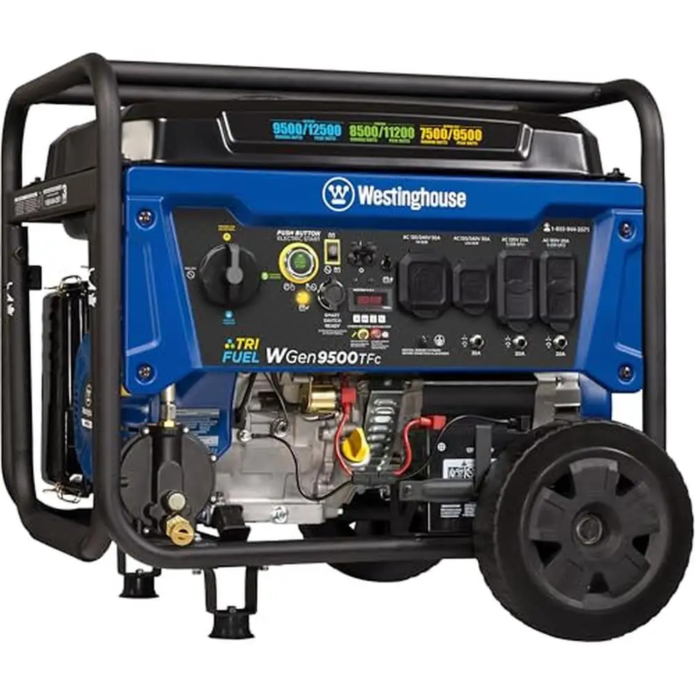 12500W Tri-Fuel Backup Generator w/ Remote Start Transfer Switch Ready Gas/Propane/Natural Gas 12H Run Time GFCI Outlets Heavy