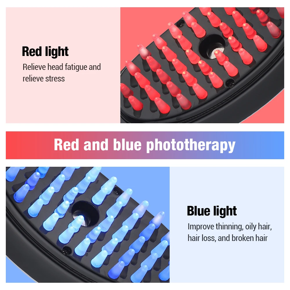 Electric Massage Comb Blue Red Light Therapy Scalp Vibration Massage Comb Anti Hair Loss Negative Ion Spray Hair Growth Massager