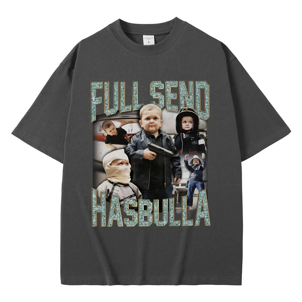 Full Send Hasbulla Magomedov T-shirts Russia Mini Khabib Blogge Fighting Funny Meme T Shirts Men Women Vintage Oversized T-shirt