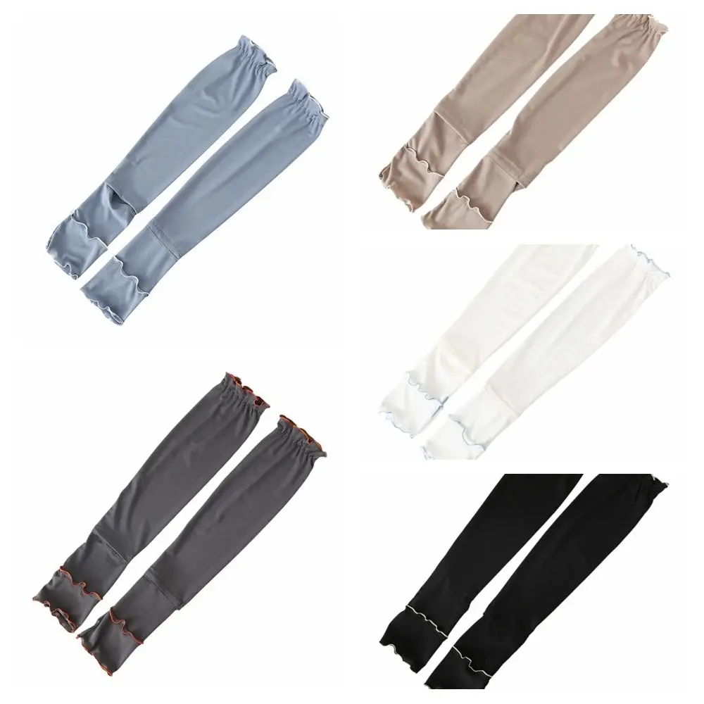 Fashion Ruffles Ice Silk Arm Sleeves Flared Solid Color Sunscreen Arm Sleeves UV Protection Cooling Cycling Arm Cover Running