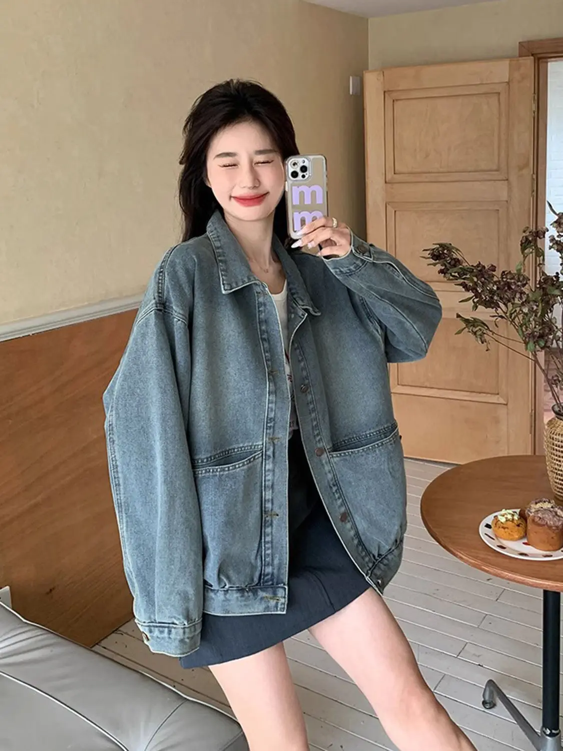 

Джинсовые пальто для женщин, женские осенние флисовые бомберы, мешковатые смешанные велосипедные пальто в британском стиле, хипстерские субкультурные брюки средней длины, шикарные