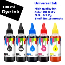 5 x 100ml Universal Dye Ink Kit Compatible For HP Canon Epson Brother Deskjet Inkjet Printer Tank Cartridges & CISS printer ink