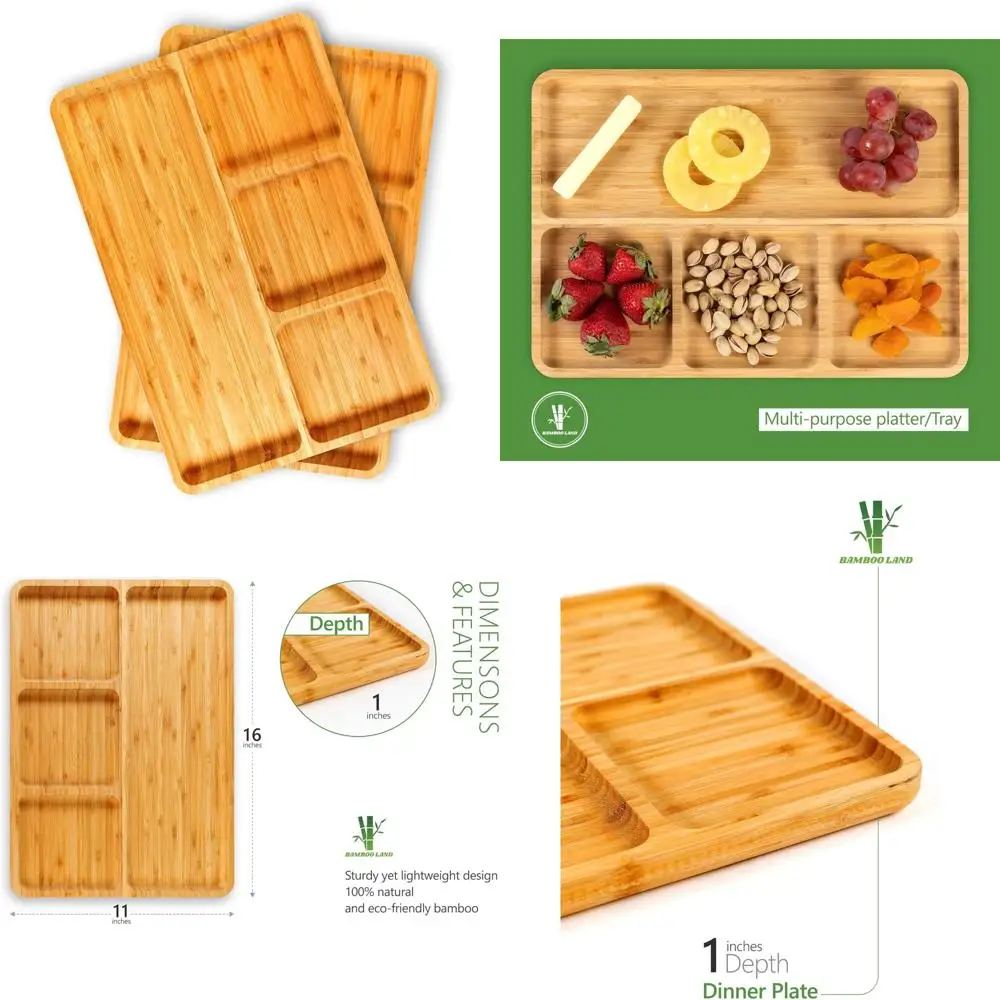 

- large bamboo portion control plate, 16" x 11", 2 pack, 4-section divided portion plates for weight loss adults