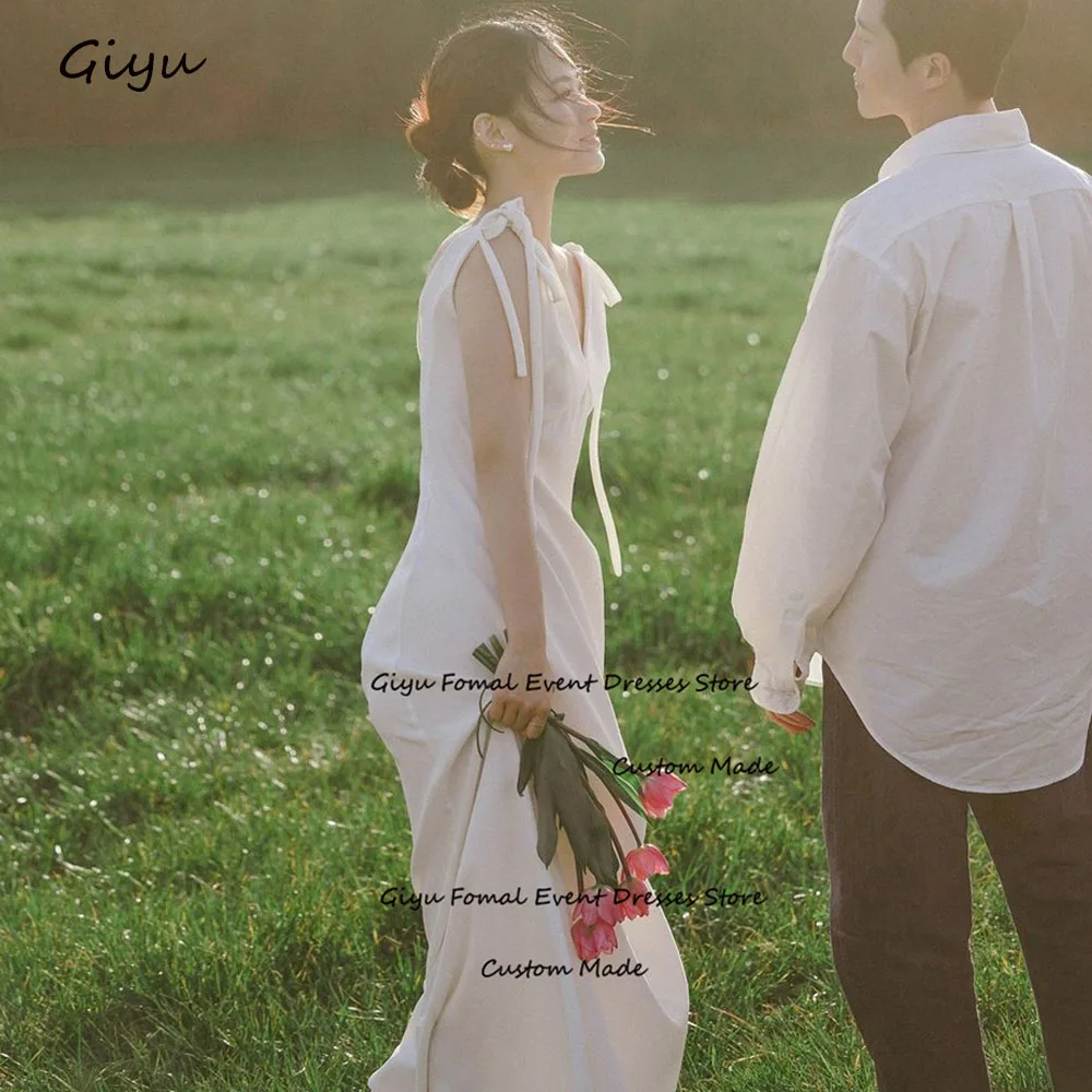 

Giyu Fairy Bow Korea Wedding Dress Photoshoot V-Neck Floor-length Evening Gown Dress 웨딩드레스 Vestidos Novias Boda