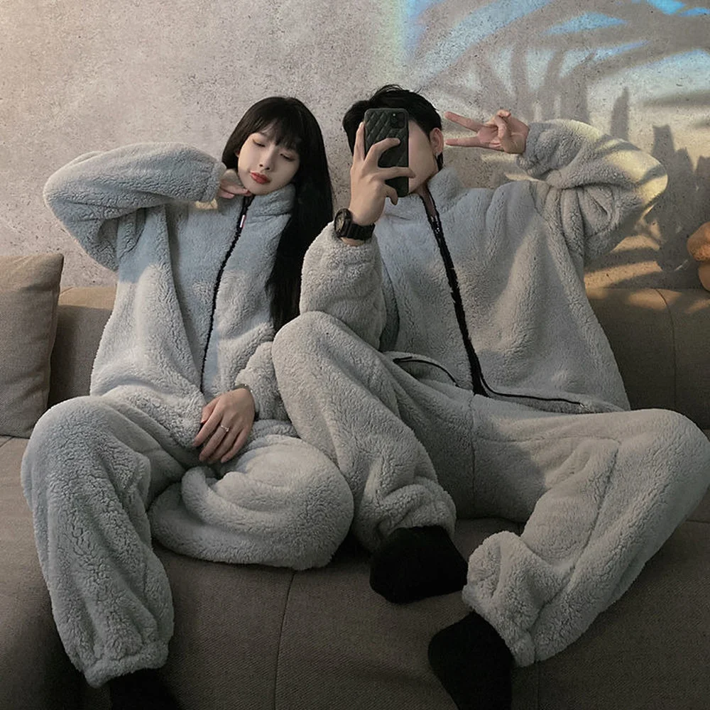 Winter Pajamas Women Coral Fleece Homewear Suit Couple Long Pijama Men Thickened Velvet Warm Soft Comfortable Pajamas Set