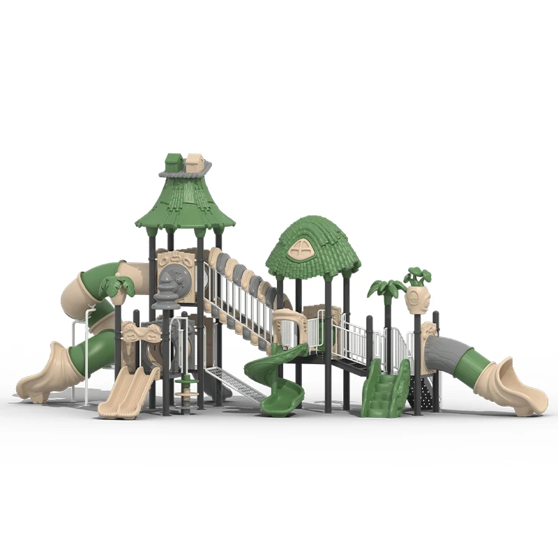 EO-Jungle Tree House Theme Kids Outdoor Playground with Spiral & Tube Slides Combination Play Equipment&