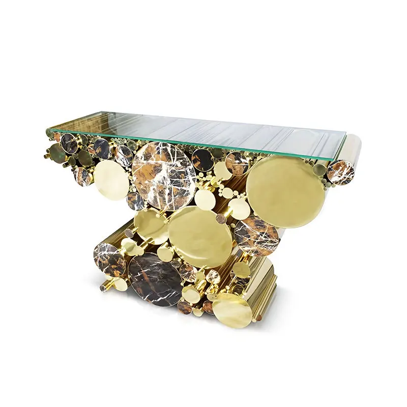 Stainless steel entrance table Modern simple mansion entrance corridor Marble end view table