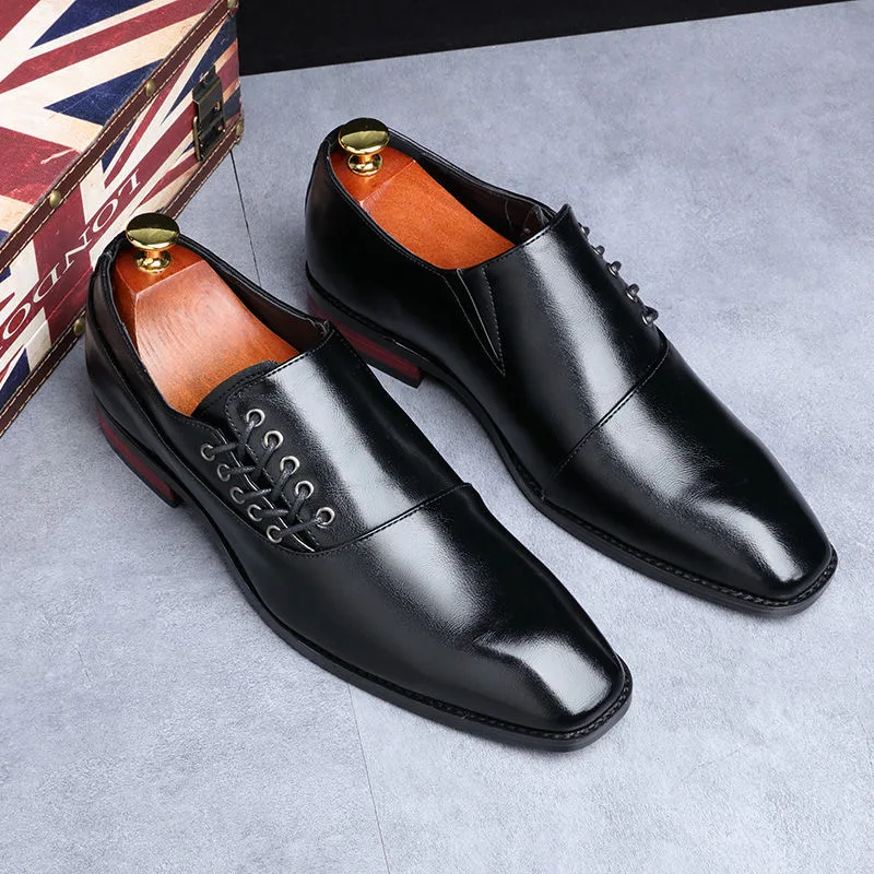 Men\'s Classic Retro Oblique Lace-up Oxford Shoes Mens Business Dress Office Leather Shoes Men Fashion Wedding Party Flats