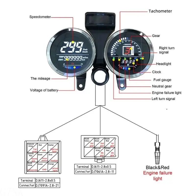G7NA Wasserdichter Motorrad-Armaturenbrett-Cluster-Kilometerzähler, Geschwindigkeits-Cluster-Drehzahlmesser mit großem für – Detail 9