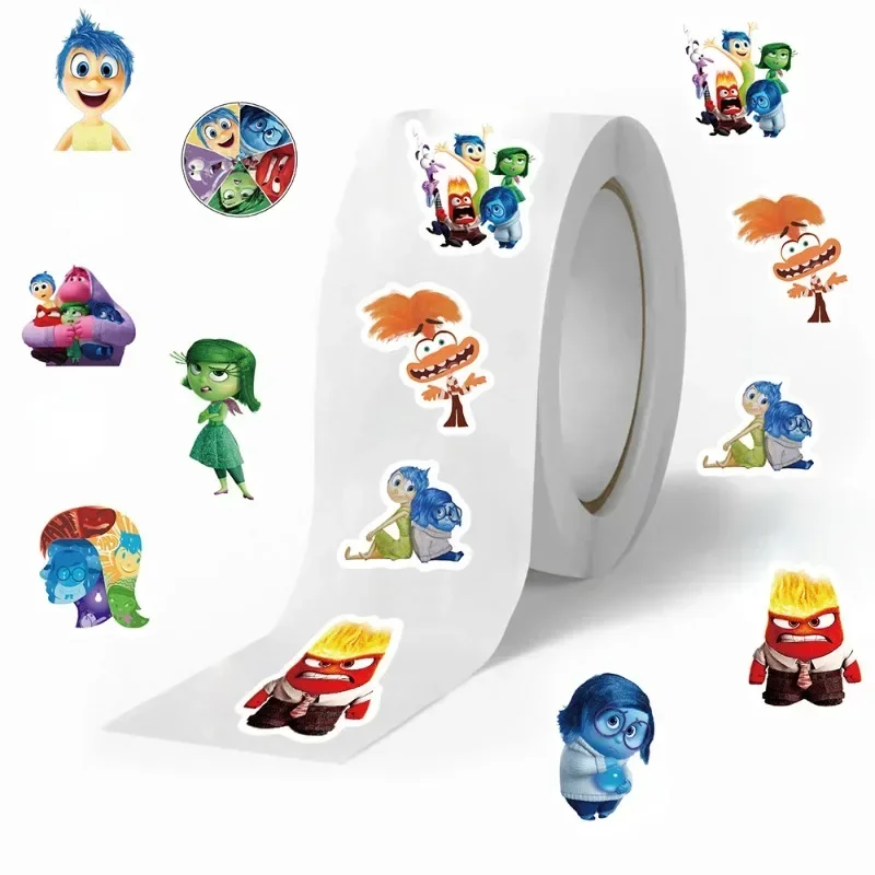 500pcs/roll Disney Inside Out 2 Stickers Cute Cartoon Label Seal Stickers Rolls Phone Luggage Decoration for Kids Birthday Gifts