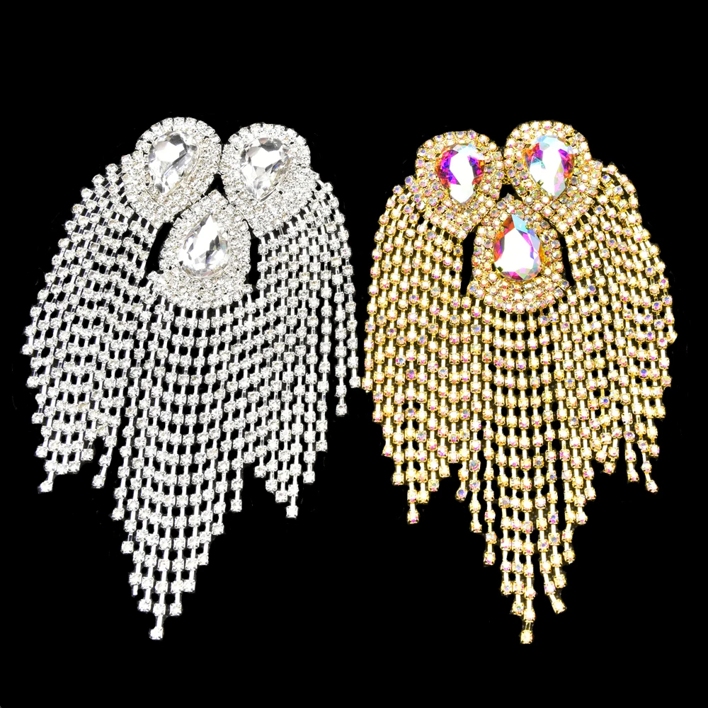 Exquisite Rhinestones Flower Patches Tassel Applique Manual Marquise Glass Diamond Big Brooch Dress Shoes Coat Boots Accessories