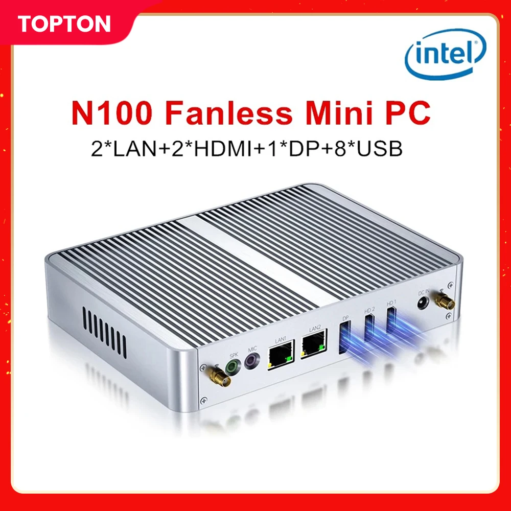 

Topton M4 Fanless Mini PC Intel N100 Windows 11 3xStorage 3x4K Display Dual LAN Firewall Router Office Computer MINIPC 0 Noise