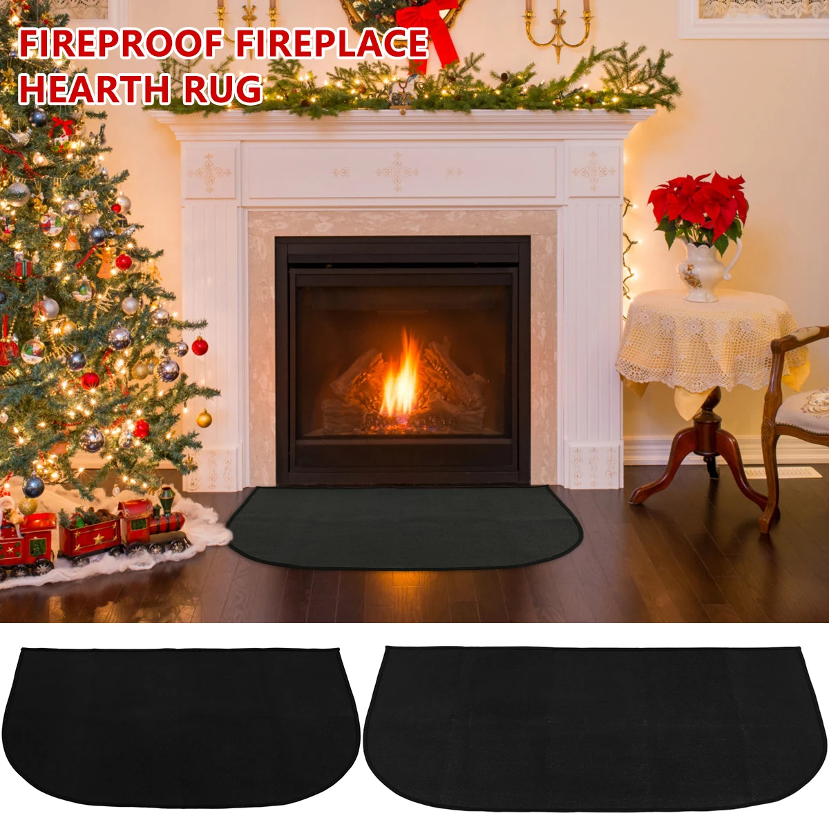 Fireproof Hearth Mat Fire Pit Mat Half Round Fireproof Hearth Rug Anti-Slip Area Rug Resistant Pad for Outdoor indoor Kitchen