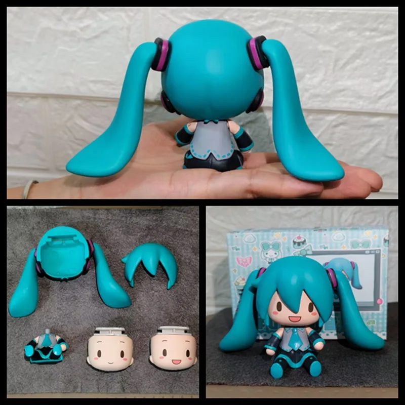 Hatsune Miku FuFu لطيف Q نسخة يجلس التعبير المزدوج سطح المكتب دمية حالة الديكور اليدوية لعبة الشكل لهواة الجمع