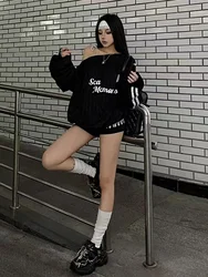 Spring and winter new American oblique shoulder long sleeve printed letter hoodie loose casual spice girls shirt T-shirt women