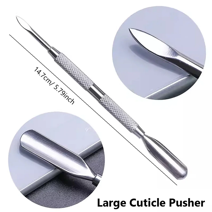 أداة دفع للبشرة من الفولاذ المقاوم للصدأ ذات نهاية مزدوجة، ملاقط، مزيل دفع الجلد الميت لأداة العناية بتنظيف الأظافر والباديكير