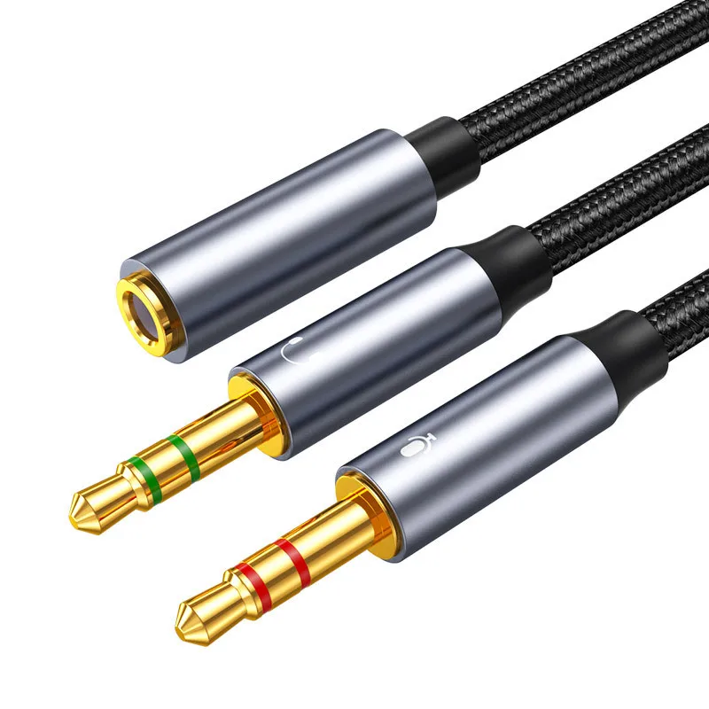 3.5mm Jack Aux Audio Cable mikrofon słuchawkowy do komputera 1 do 2 kabel Adapter z czarny rękaw mikrofon słuchawkowy 2 w 1 kabel Audio