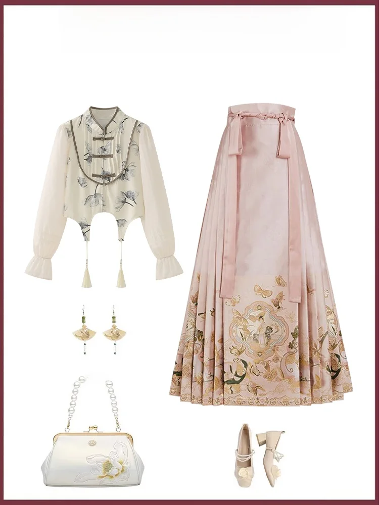 

New Chinese Sle Women's irt Top Set Autumn 2025 Versatile High-End Feeling National Hanfu Costume Ne Design