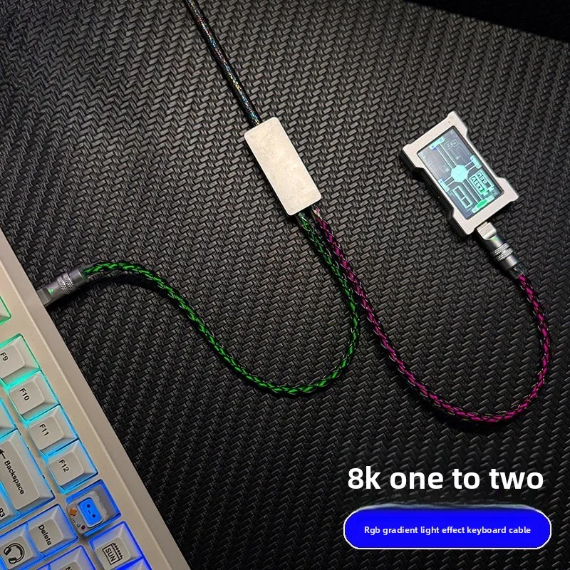 Hand Braided Magnetic Split 2-in-1 Type C Keyboard Cord RGB Ambient Light 8K Low Latency Wire For Custom Mechanical Keyboard
