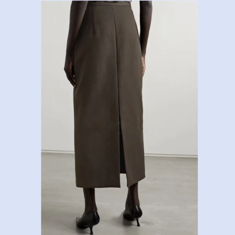 2024 autumn and winter new classic European and American style wool retro split high waisted slim fit skirt