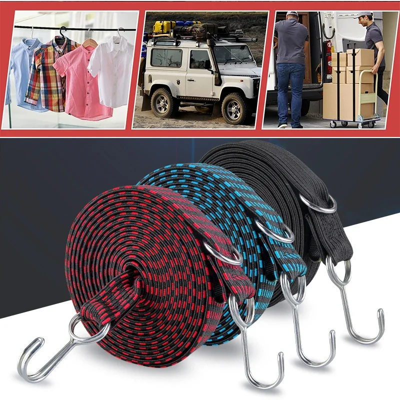 1PC Elastics Rubber Luggage Rope Cord Hooks Bikes Rope Tie Bicycle Luggage Roof Rack Strap Fixed Band Hook Tensioning Belts