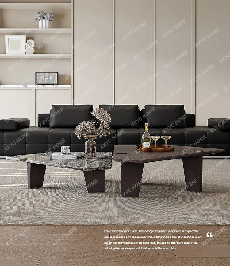 

minimalist marble special-shaped coffee table light luxury high-end villa large household living room stainless steel