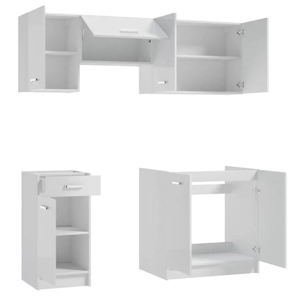 DomoDomo-Conjunto de muebles de cocina, blanco brillante, 5 elementos, 180 cm