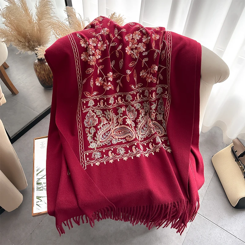 New Luxury Design Winter Embroidery Cashmere Scarves High Quality Women Thicken Wrap Shawl Ladies Warm Wool Pashmina Scarf