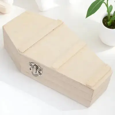 1pc Halloween Wooden Coffin Box Candy Jewelry Storage Unfinished Craft Present Organizer Halloween Decoration Storage Box