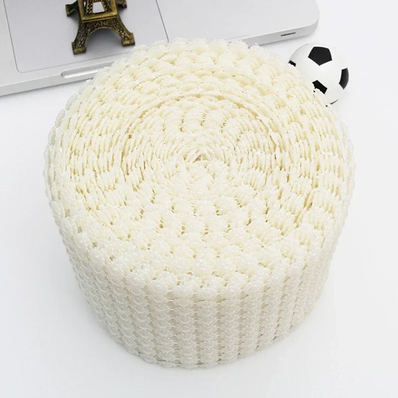 1 Yard Sunflower Mesh Ribbon Wrap Roll Acrylic Bead Pearl Trim for Wedding Party Cake Vase Bridal Shower Decoration