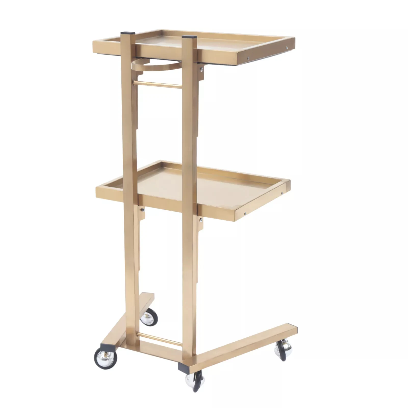 Carro rodante dorado de 2 niveles de acero inoxidable: carro con bandeja plegable para SPA y salón de belleza
