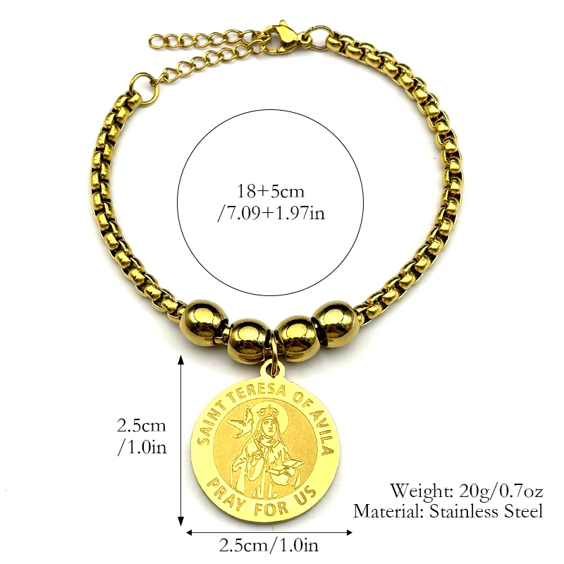 سانت تيريزا أفيللا الصلاة بالنسبة لنا سوار للنساء الرجال الفولاذ المقاوم للصدأ الذهب اللون الكاثوليكية الإيمان سلسلة اليد مجوهرات هدايا #6