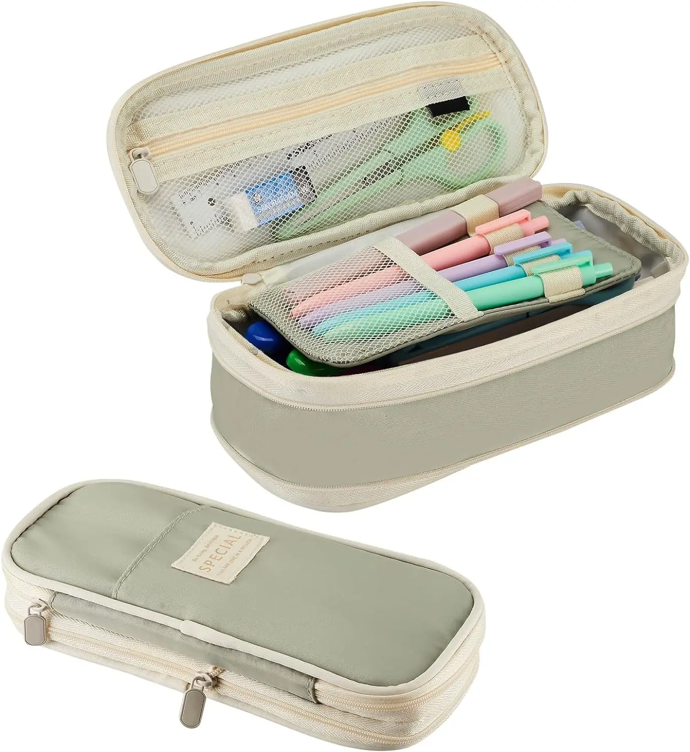 Trousse à crayons de couleur unie, tissu Polyester Denim, fermeture éclair, porte-stylo, pochette de papeterie, fournitures scolaires et de bureau, règle d'organisation de cadeaux