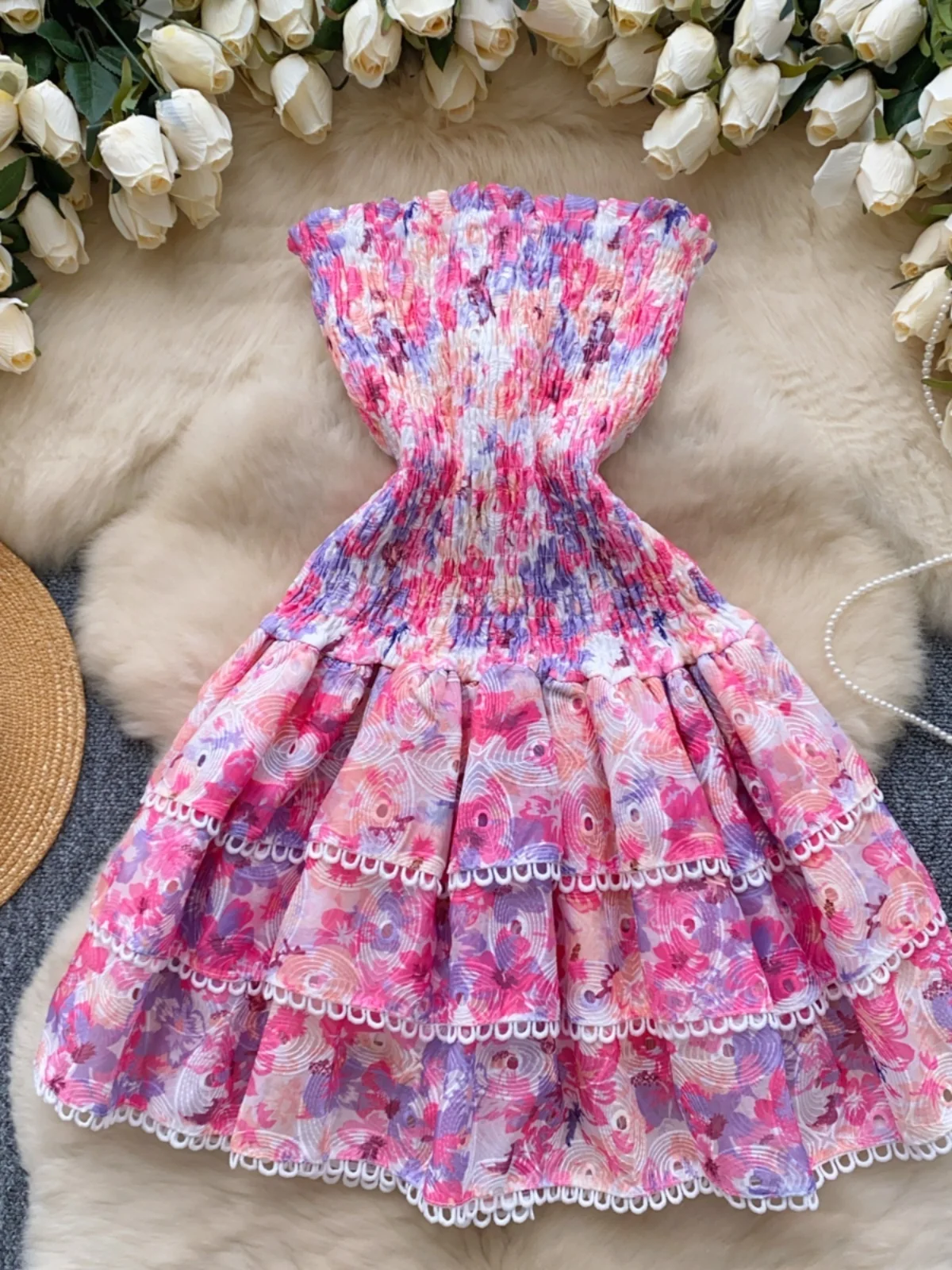 Summer Women Dress Floral Print Halter Ruffles Cake Chest Wrap Corset Party Dresses Lady Flower Mini Short Vestidos