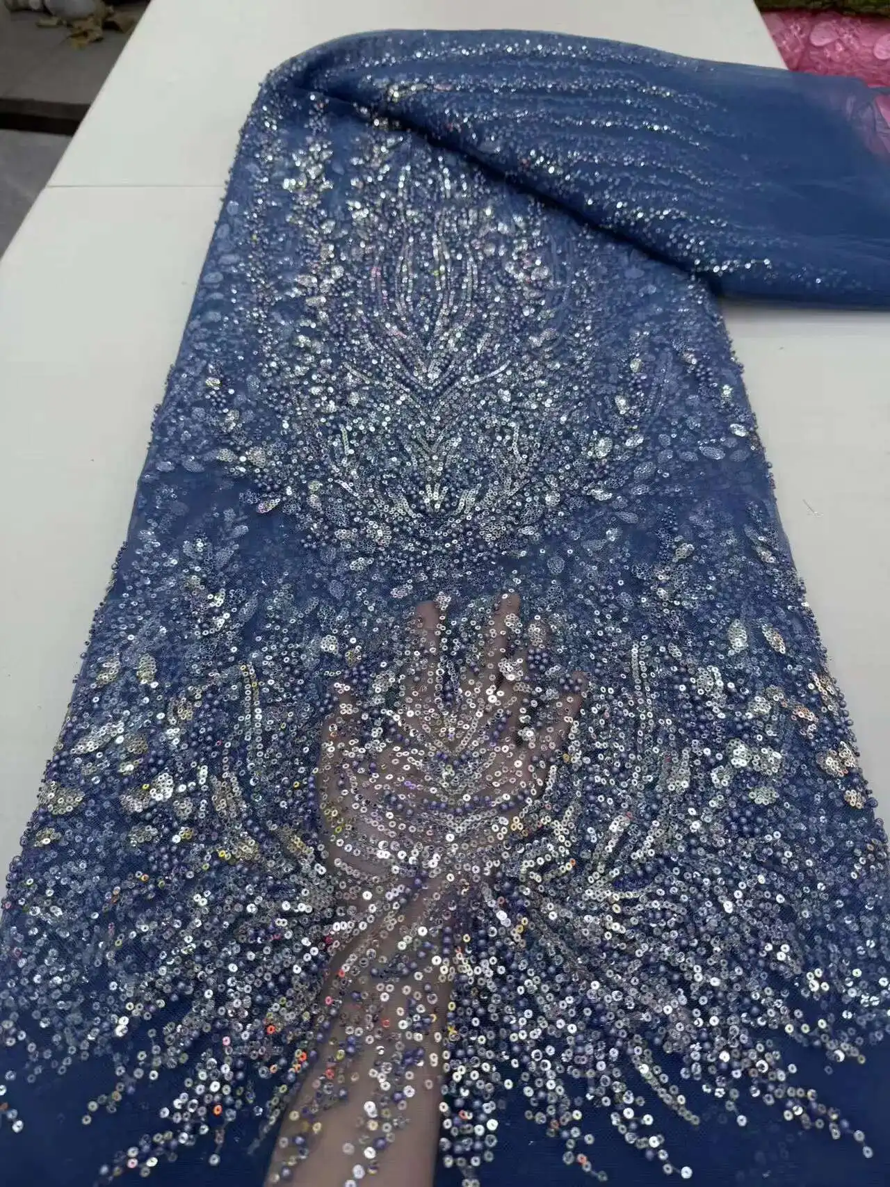 

African Lace Fabric for Wedding Dress, Luxury French Sequins, Mesh Lace Fabric,High-end Handmade Beaded, Latest