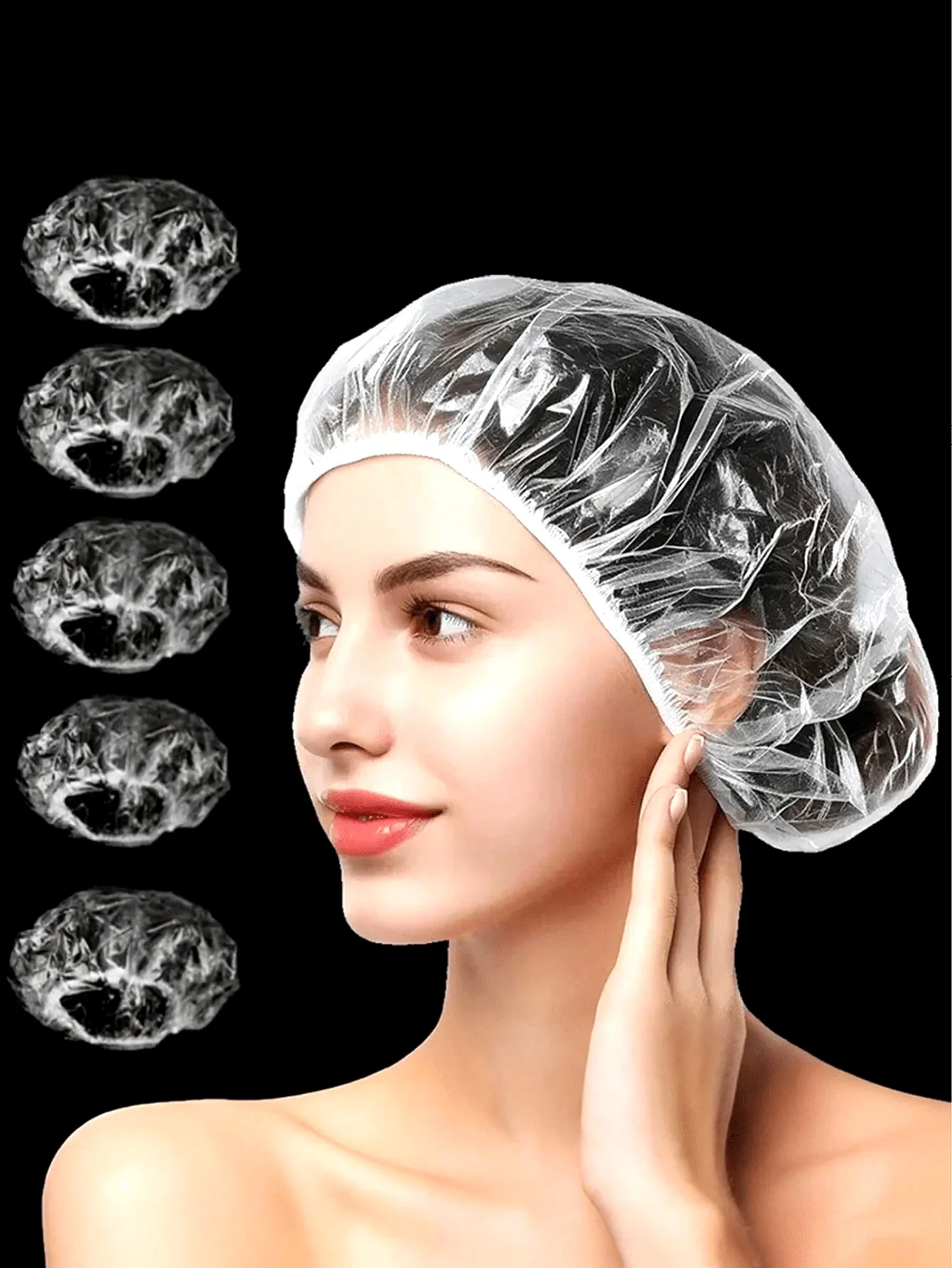 5/100/300/500pcsTransparent Disposable Non Wash Shower Cap, Waterproof Elastic Shower Cap, Thick, Large, High Elastic Shower Cap, Used For Bathing And Hair Care, Easy To Carry During Travel Back To School
