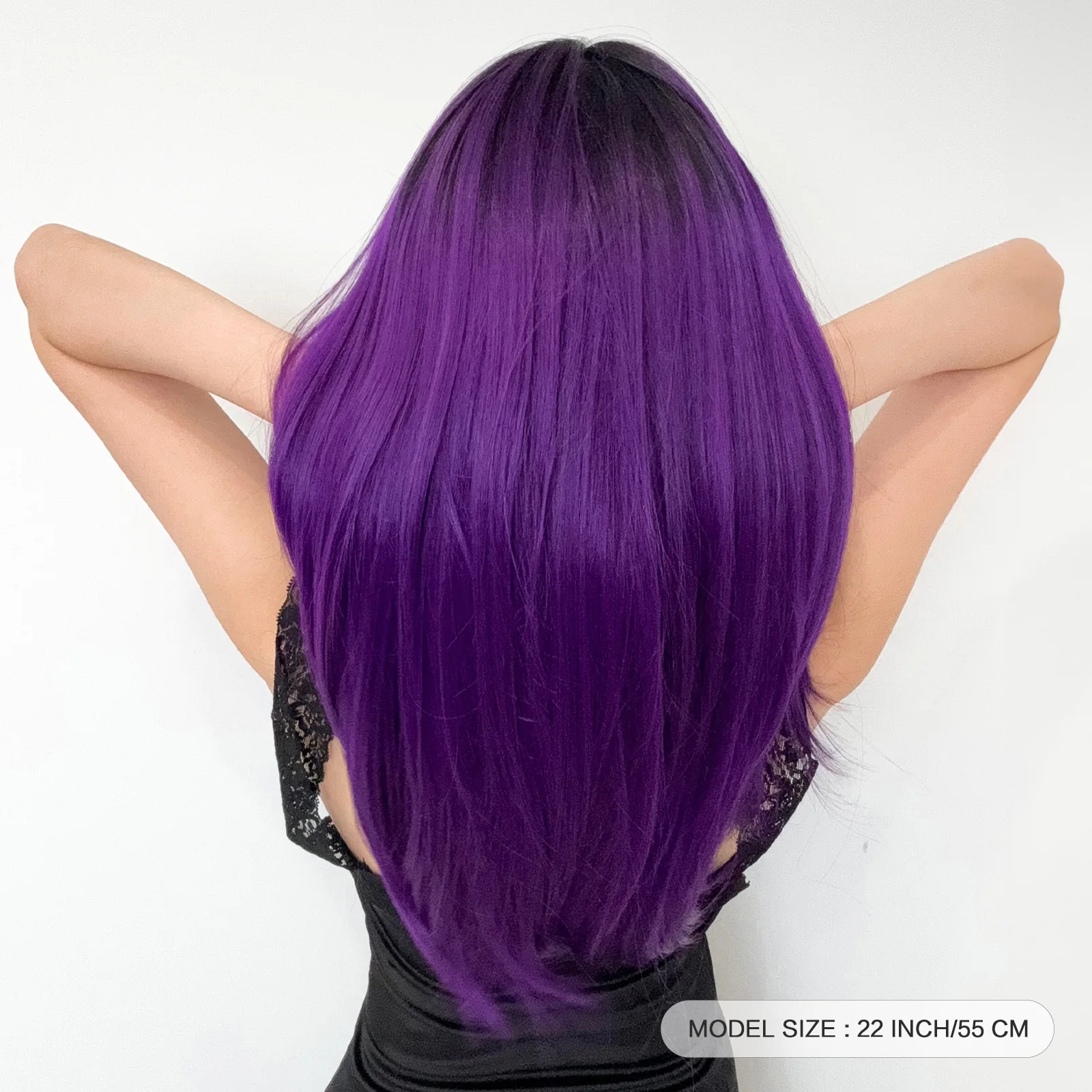 Long Straight Black Purple Ombre Synthetic Wigs for Women Natural Hair Wig With Bangs Heat Resistant Wig Cosplay Party Daily Use