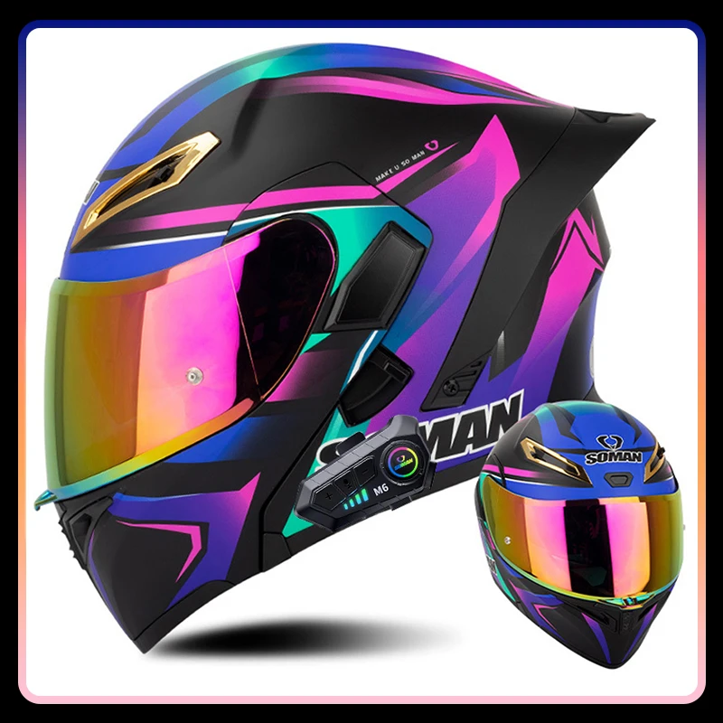 

Gold Red Blue Flip Up Helmet Dual Visors Full Face Motorcycle Helmet DOT Approved Four Seasons Modular Helmets Motorbike Moped