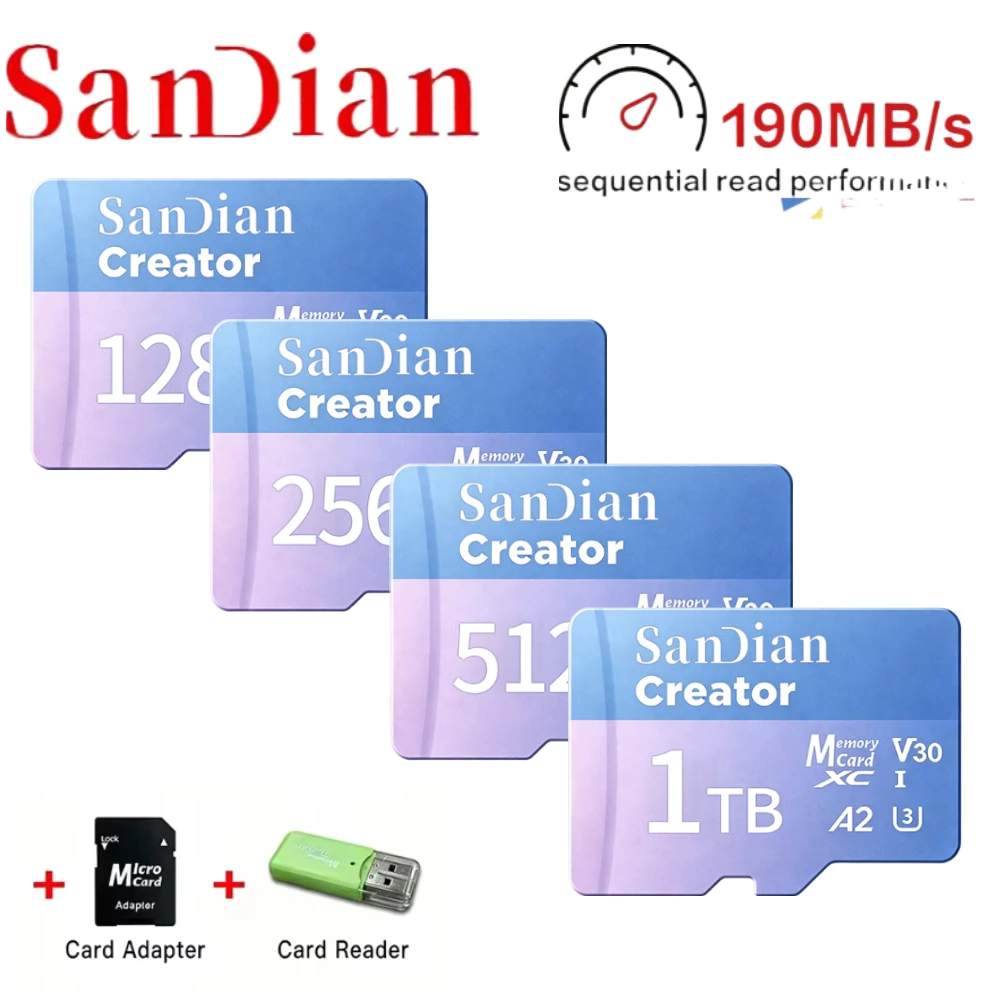 

High Speed MicroTf SD XC CARD 128GB V30 A2 Memory Card 256GB 512GB 1TB Micro Tf SD Card Max 190Mb/s TF Card for 4K drone GOPR