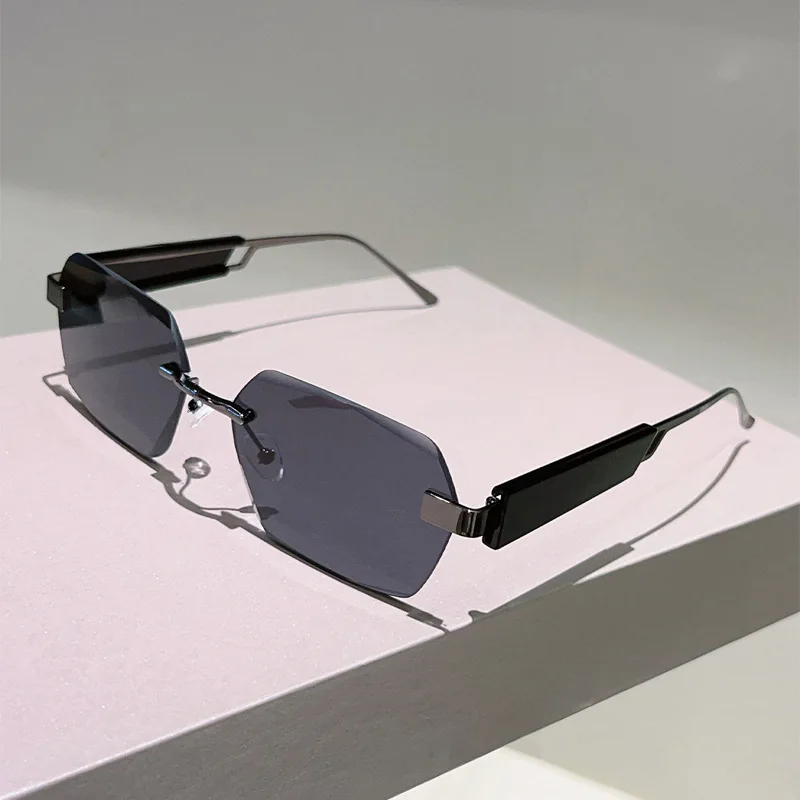 

y2k Rimless Luxury Brand Designer Square Sunglasses Women For Men Vintage Punk Diamond Cutting Outdoor Driving Sun Glasses UV400