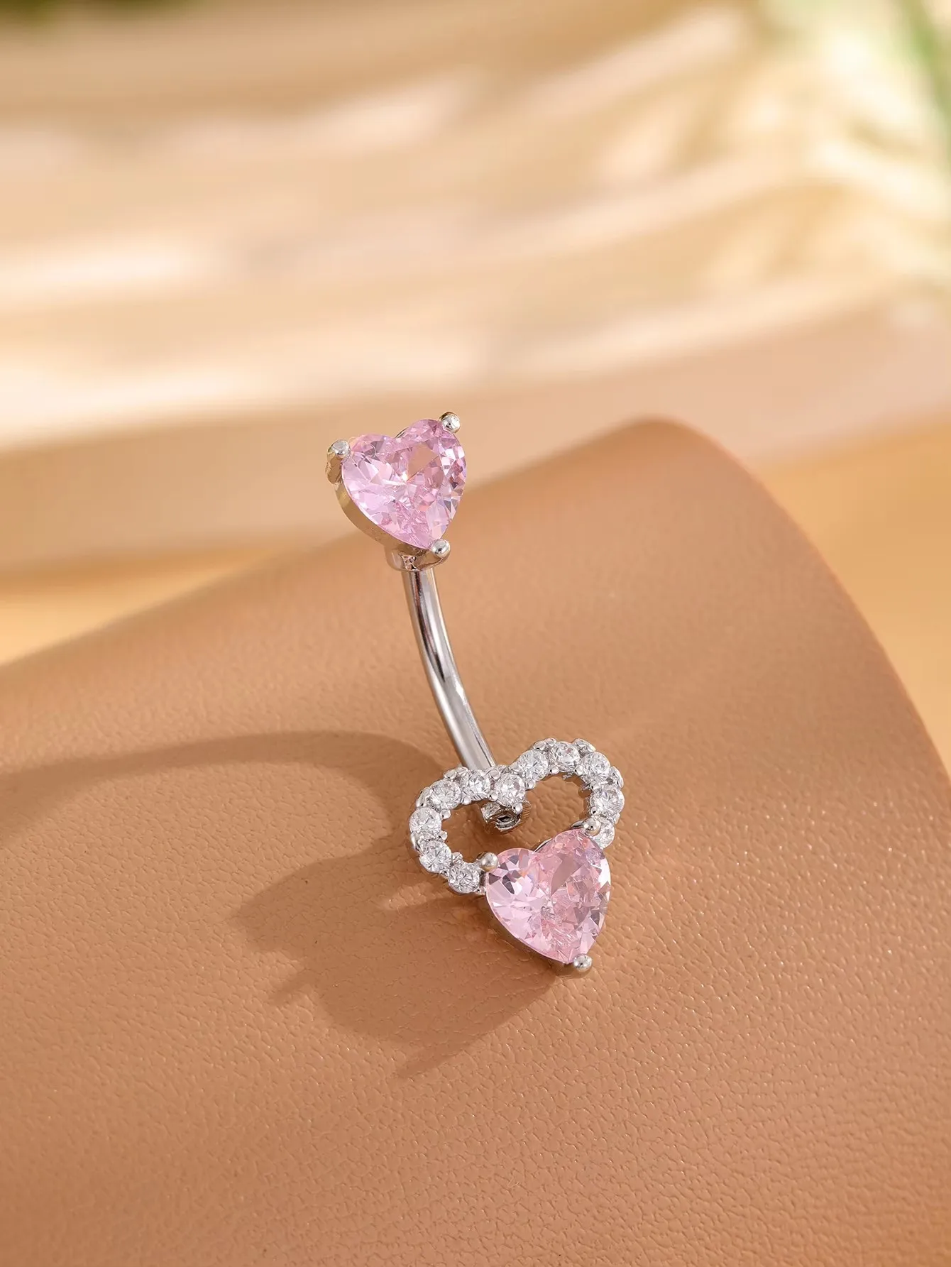 1pcs Pink Zircon Flower Belly Button Rings Stainless Steel Butterfly Dangled Belly Piercing ombligo for Women Curved Navel Ring