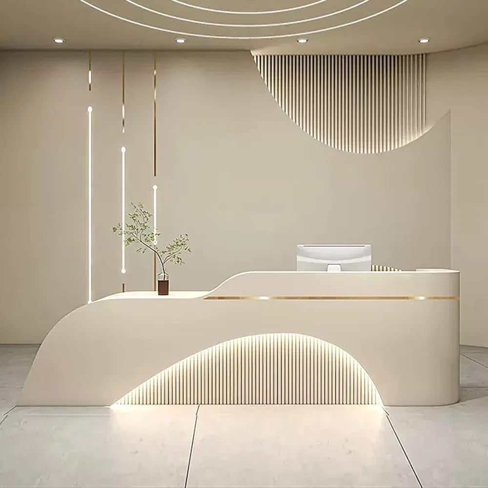 Reception Desk - Modern Reception Desk Counter Desk with LED Light Strips & Easy To Clean  for Store Shop Clinic Office