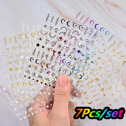 7Colors Star&Moon 3D Nail Stickers Set 8*10cm Colorful Sun Moon Star Laser Nail Decal DIY Self-Adhesive Star Manicure Slider NK*