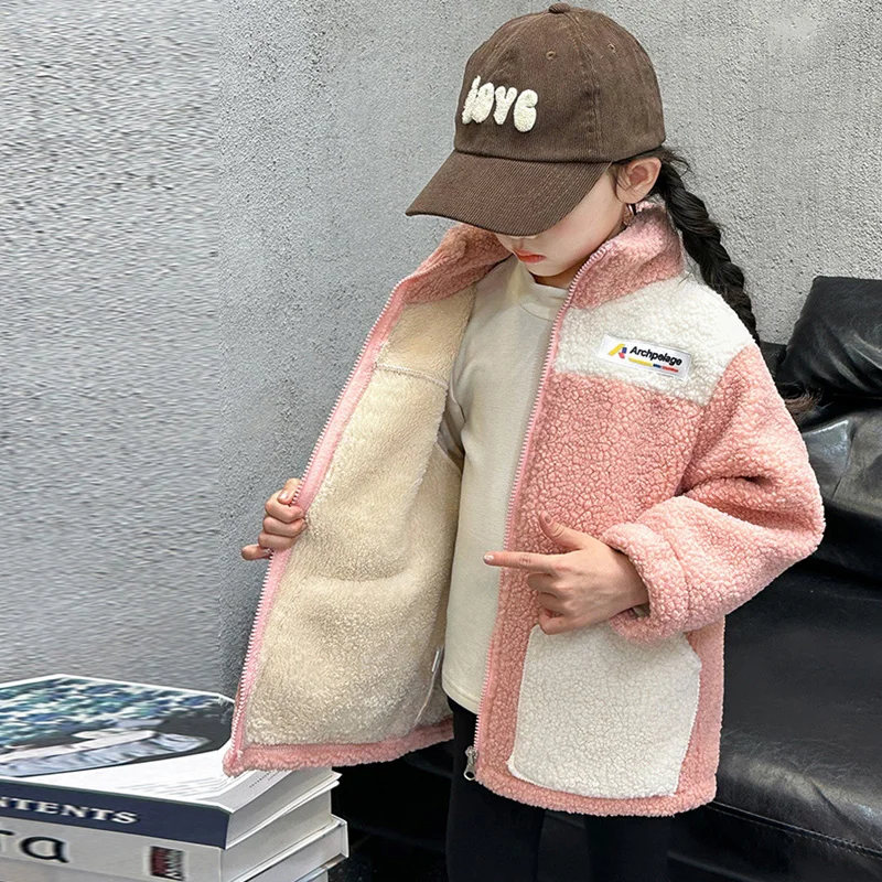 Vestiti per bambini ragazza autunno inverno giacche di lana di agnello più vestiti caldi all\'aperto di velluto per bambini nuovi capispalla di moda